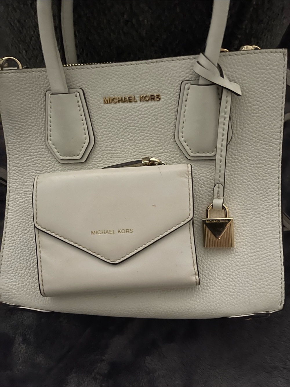 Michael Kors Cream Leather Compact Wallet with Gold Logo
